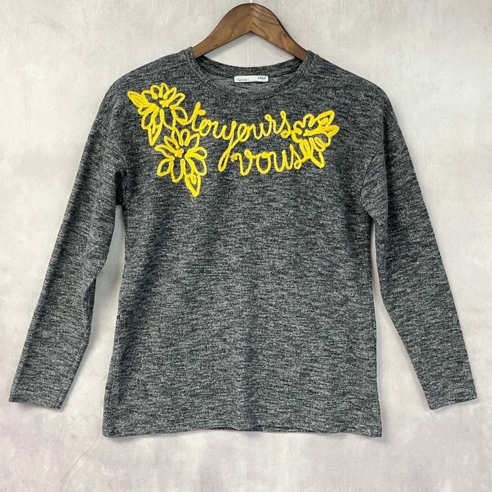 Zara Womens Sweatshirt Size S Toujours Vous Floral Embroidered French Twee